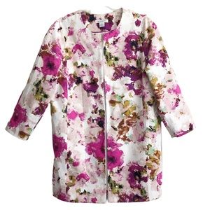 Fabulous Shades of Pink Garden Party Floral Cotton Long Open Front Jacket L